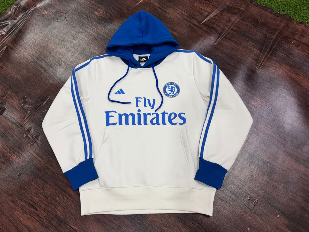 Chelsea FC White Cotton Fleece Hoodie